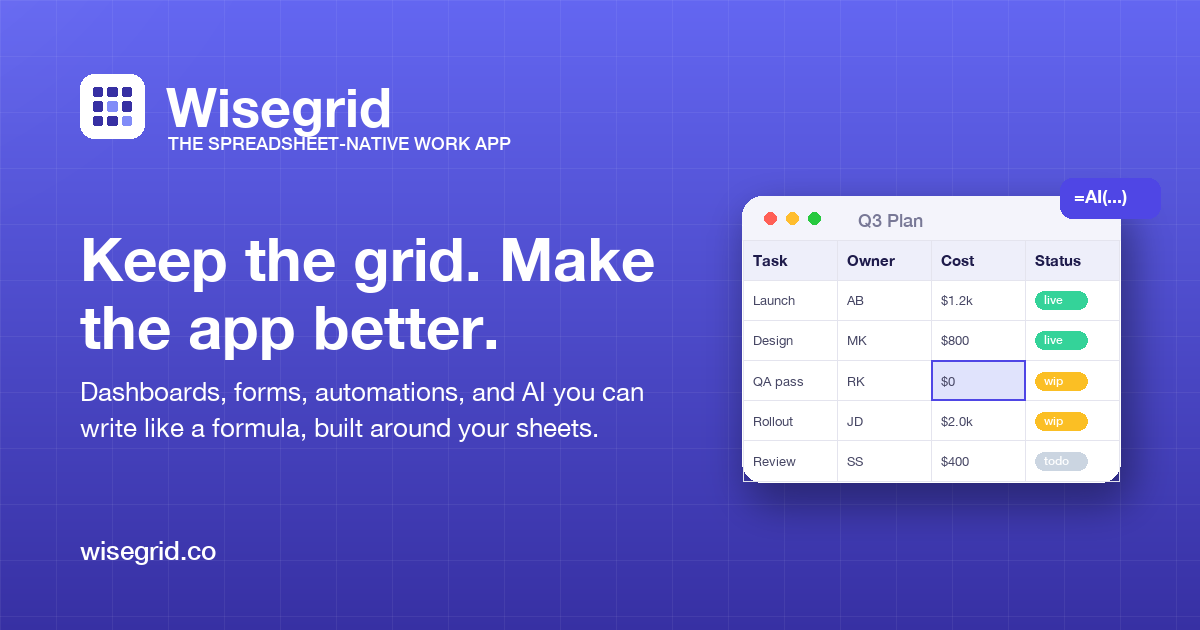 Wisegrid: the spreadsheet that runs the work logo