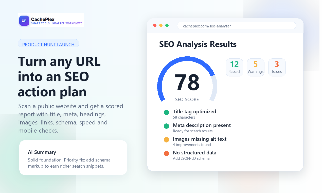 CachePlex: Free SEO and Website Tools for Every Owner screenshot