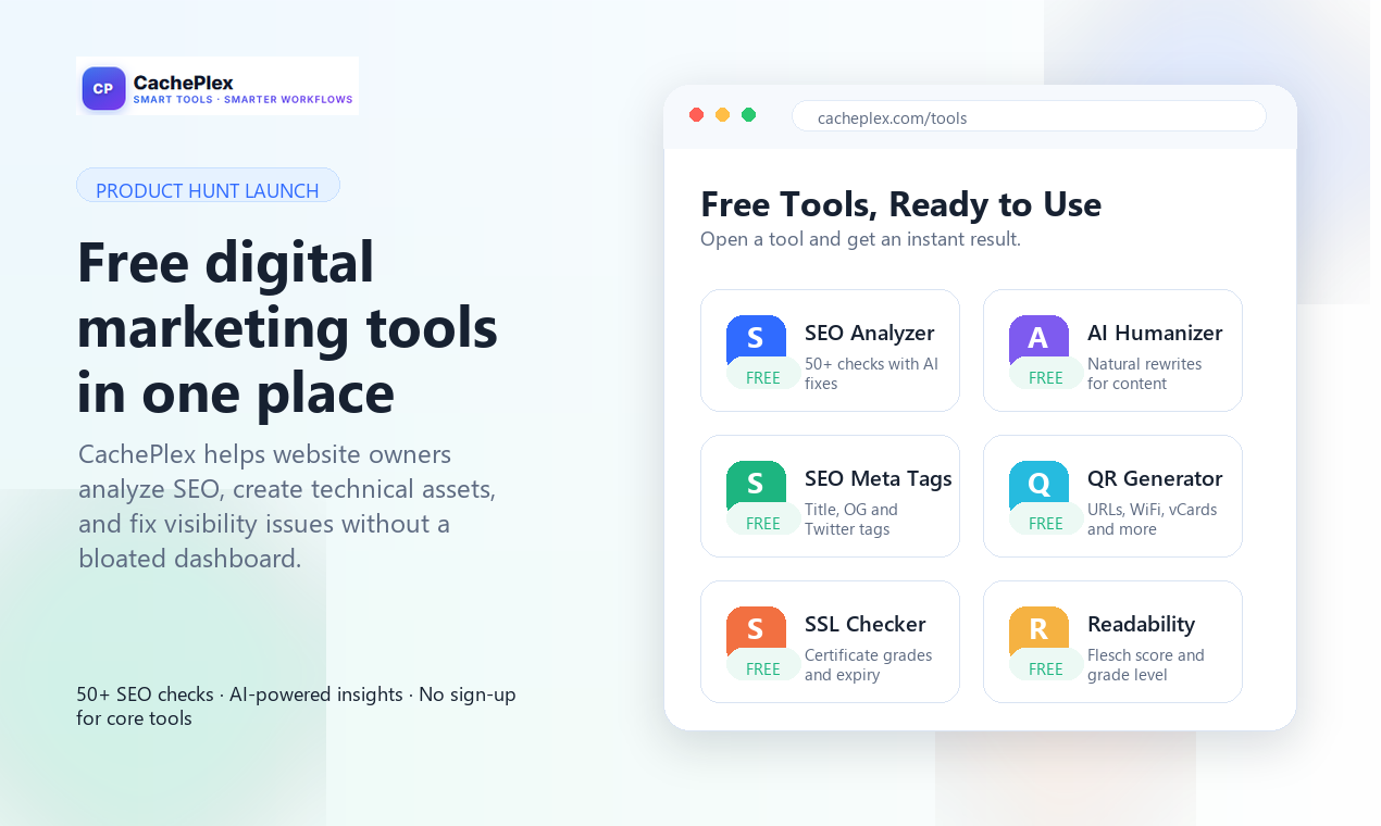 CachePlex: Free SEO and Website Tools for Every Owner screenshot