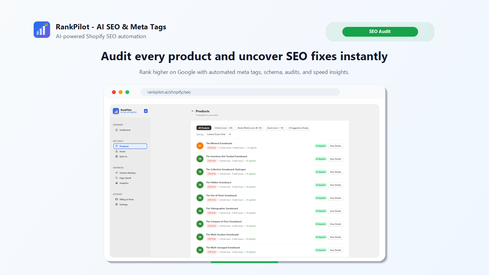 RankPilot AI SEO Optimizer for Shopify Stores screenshot