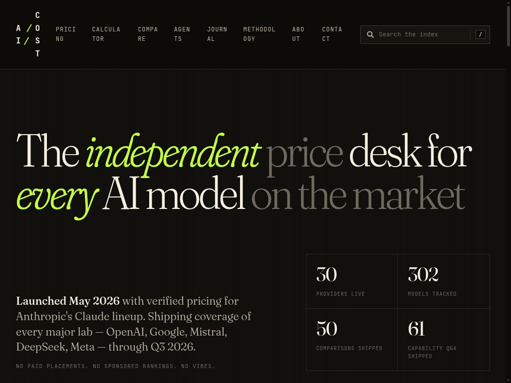 AICost (AI//COST): LLM API Price Desk screenshot