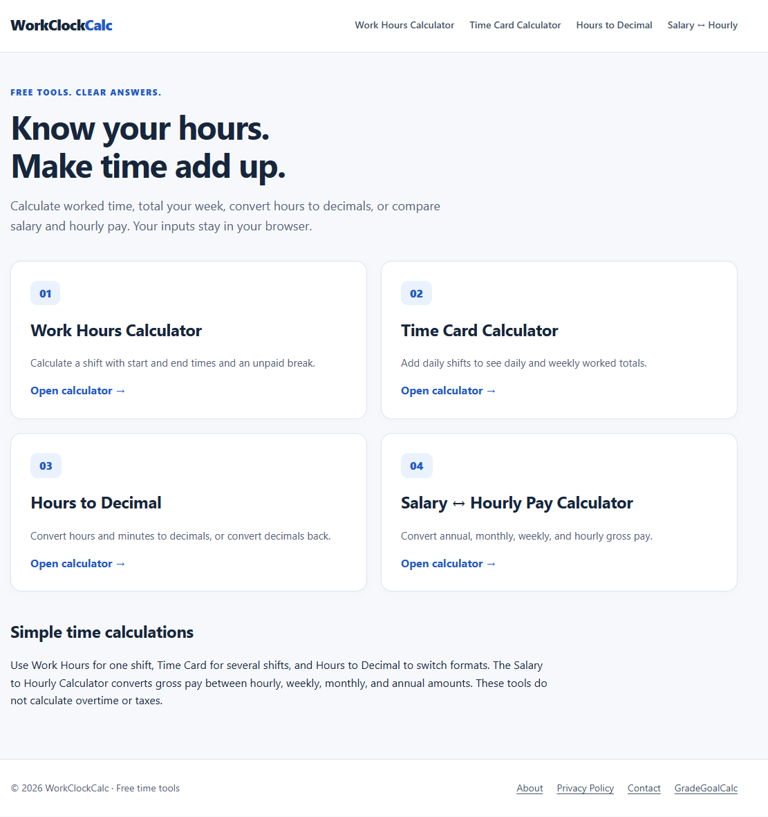 WorkClockCalc screenshot